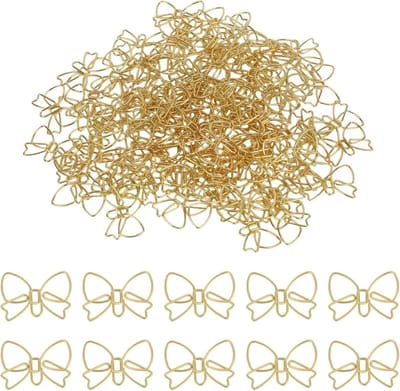 Schattige 100 stuks metalen strikvormige paperclips, decoratieve bladwijzers voor school, kantoor en thuis, perfect voor documentorganisatie en knutselprojecten in goudkleur.