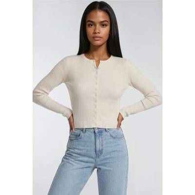 Geknoopte Slim Fit Ribbelgebreide Cardigan