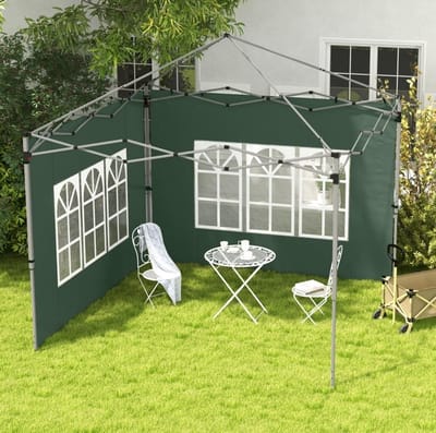 MEUNIQ Pavillon zijwand 2-delig 295 x 195 cm met raam voor 3x3 m en 3x4 m pop-up partytent, Oxford-doek, snelle montage met bevestigingsbanden, groen