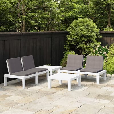 vidaXL - 4-delige - Loungeset - met - kussens - kunststof - wit