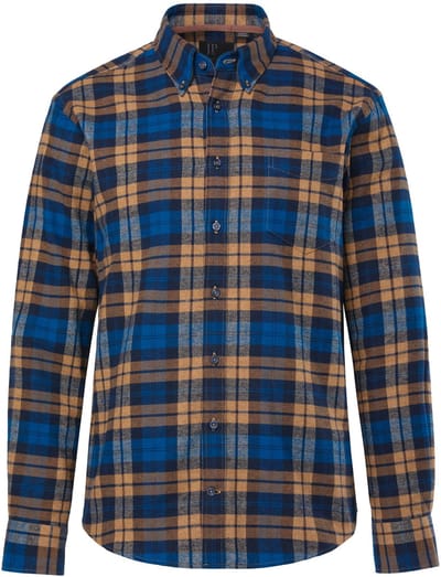 JP 1880 - Heren - Geruit flanellen overhemd lange mouwen buttondown kraag - Kaneel - Maat XXL