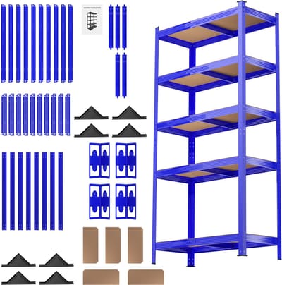 Garagehok Met Metalen Rekken Met 5 Planken – Opbergsysteem 170x75x30cm