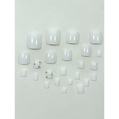 24 stuks handgemaakte witte vierkante nepteennagels met strasssteentjes, geschikt voor een date, teennagels om op te plakken, teennagelbenodigdheden wit