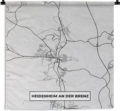 Wandkleed - Wanddoek - Duitsland - Kaart - Stadskaart - Heidenheim An Der Brenz - Plattegrond - 180x180 cm - Wandtapijt