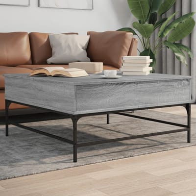 vidaXL - Salontafel - 95x95x45 - cm - bewerkt - hout - en - metaal - grijs - sonoma