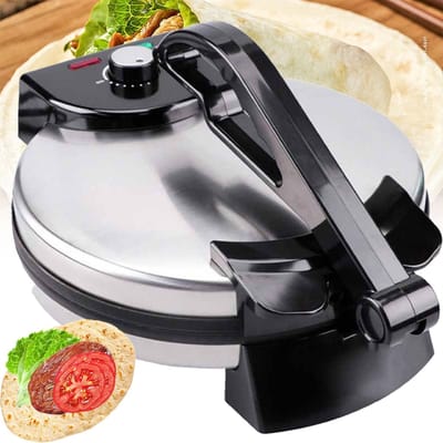 Elektrische Tortillapers - Bakmachine Tortilla - Snel Brood Maken - Dubbelzijdig Bakken - 30 cm Diameter - Zwart Zilver