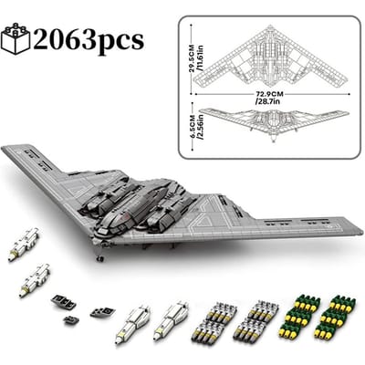 2063 stuks B2 Stealth Bomber Bouwstenen MOC Kit Militair Vliegtuig Model DIY Bureau Decoratie Cadeau voor Volwassenen Kinderen gray