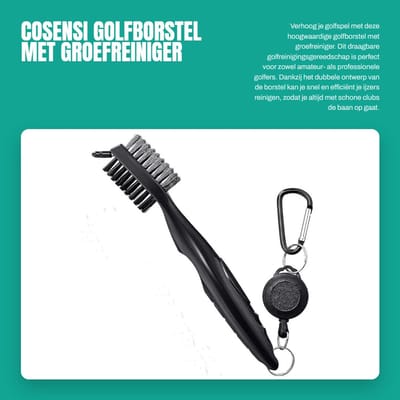 Dailygoods- Golfborstel met groefreiniger - Draadborstel - Nylon/stalen golfclubborstel - Draagbaar golfreinigingsgereedschap - Verstelbare aluminium karabijnhaak - Dubbelzijdig ontwerp - Golfreiniger