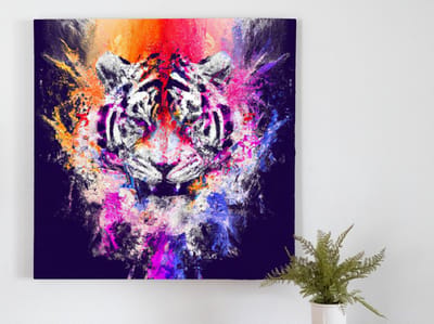 Fiery tiger paint burst | Fiery Tiger Paint Burst | Kunst - 100x100 centimeter op Dibond | Foto op Dibond