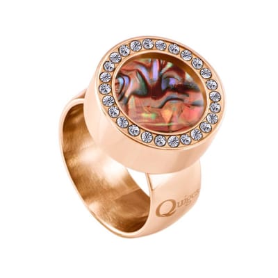 Quiges RVS Schroefsysteem Ring met Zirkonia Rosékleurig Glans 18mm met Verwisselbare Parelmoer Rood Schelp 12mm Mini Munt
