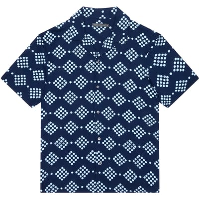 French Connection Dot Viscose Revere Short Sleeve Shirt Marine Size: XS | Casual Shirts Outlet | Heren | Blauw