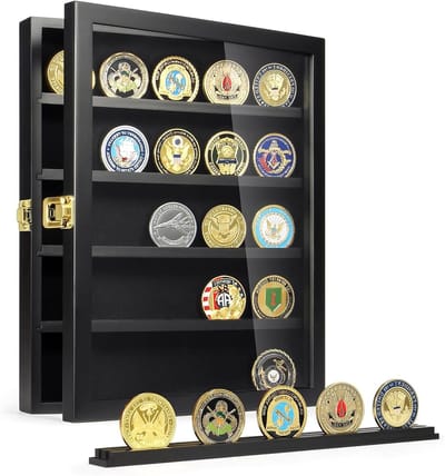 Militaire Challenge Coin Display Case, Wandhouder voor Muntverzameling met Verwijderbare Planken, Schaduwdoos voor Medailles en Insignes