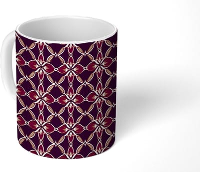 Mok - Koffiemok - Symmetrisch - Tegel - Burgundy - Mokken - 350 ML - Beker - Koffiemokken - Theemok