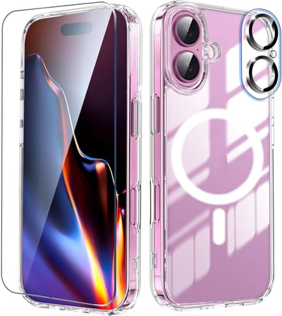 Stravo Clear Hoesje - Geschikt voor iPhone 17 - 3-in-1 Magnetische Hoes met Magsafe, Glazen Schermbeschermer, Cameralensbeschermer en Volledige Bescherming, Transparante Achterkant met Anti-vergeling，Magnetic Phone Case