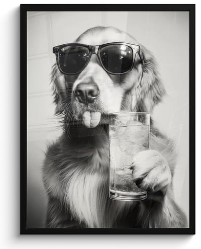Poster in lijst - Fotolijst 50x70 cm - Posters - Golden retriever - Hond - Zonnebril - Gkas - Posterlijst zwart - Decoratie - Wanddecoratie woonkamer - Muurdecoratie slaapkamer