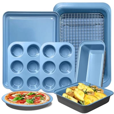 Bakpannenset 8-delig - Bakvormen set - Thuis bakken - Antiaanbaklaag - Diverse maten - Tweekleurig