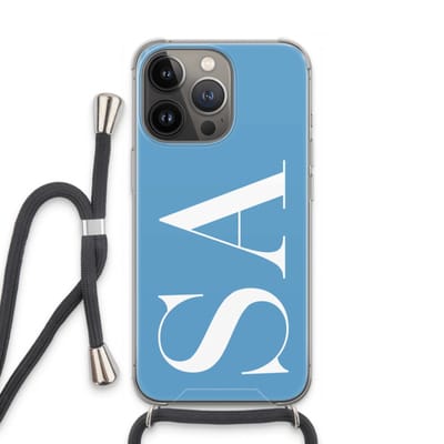 Gepersonaliseerd - Case Company® - Hoesje met koord geschikt voor iPhone 13 Pro hoesje met Koord - Monogram N°2 - Telefoonhoesje met Zwart Koord - Extra Bescherming aan alle Kanten en Over de Schermrand