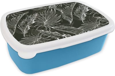 Broodtrommel Blauw - Lunchbox - Brooddoos - Palmblad - Tropisch - Design - Hawaii - 18x12x6 cm - Kinderen - Jongen