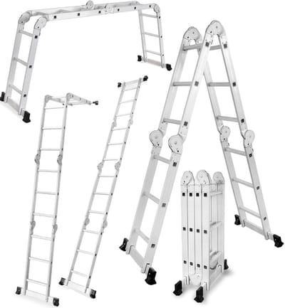 Scharnierladder Aluminium - Multifunctionele Ladder - Klus Werk - Inklapbaar Stabiel - 33x98x25 cm - Zilver
