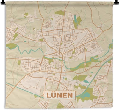 Wandkleed - Wanddoek - Plattegrond - Lünen - Stadskaart - Kaart - Vintage - 180x180 cm - Wandtapijt