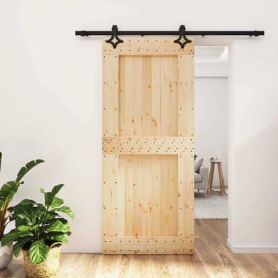 vidaXL - Schuifdeur - Naturel - en - Zwart - 90 - x - 210 - cm - Massief - Pine - Hout