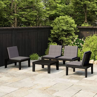 vidaXL - 4-delige - Loungeset - met - kussens - kunststof - grijs