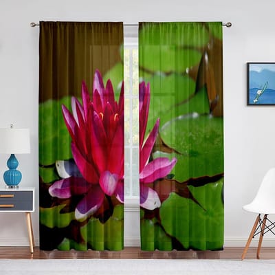 Spa Zen Transparante Voile Gordijn Steen Lotusbloem Bamboe Stenen Ontspannend Meditatie Raam Tule Gordijnen voor Woonkamer Slaapkamer 1 PCS W100XH250cm&Grommet Top