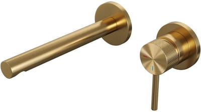 Brauer Gold Carving Inbouw Wastafelmengkraan met Rechte Uitloop en Rozetten Model A1 Goud Geborsteld PVD