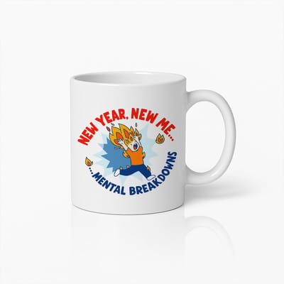 Grappige “New Year, New Me... Mental Breakdowns” Mok 330ml – Hilarische Koffiebeker voor Stressverlichting, Perfect Cadeau voor Vrienden & Collega’s