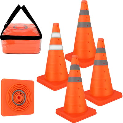 Opvouwbare Verkeerskegel 45 cm - Reflecterende Veiligheidskegel - Weerbestendige Waarschuwingskegel voor Verkeerscontrole, Parkeerplaatsen en Wegwerkzaamheden - Oranje