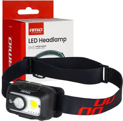 AMiO Hoofdlamp LED XPG+COB 1800mAh met Bewegingssensor - USB Oplaadbaar en Verstelbare Hoofdband - Voor Outdoor Werkplaats en Noodsituaties