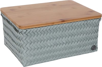 Opbergmand met bamboe deksel - Mand - Speelgoedmand - Woonkamer - Kinderkamer - Luiertafel - Babykamer - Handed By -Top Fit large - lichtgroen - eucalyptus