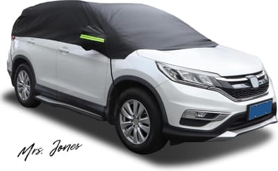 Mrs. Jones Halve Autohoes Waterdicht Universeel Ademend Bescherming tegen Alle Weersomstandigheden Autohoes voor Buiten Zon Regen Stof UV-beschermer Voorruit Zwart SUV tot 45 m-55 m .