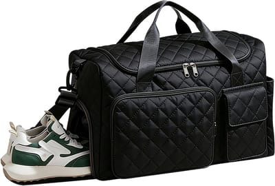 Handbagage Tas 45x36x20 cm voor Onderstoel, 27L Weekend Reis Duffel met Schoen- en Natzak, Zwart