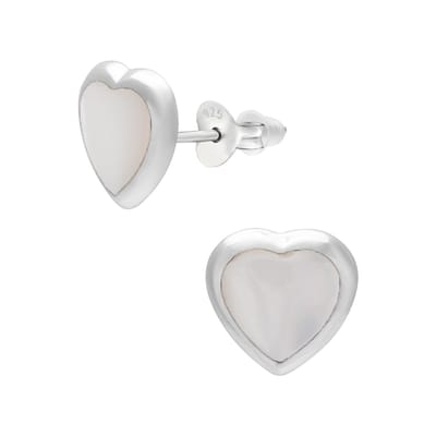 WeLoveSilver Oorstekers Vrouwen - Hartvorm Parelmoer - Zilver 8 mm