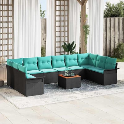 vidaXL - Tuinbank - Set - 11 - st - 10-Aantal - zitplaatsen - Zwart - en - Turkoois