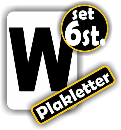 Jerma - Plakletters - W - Sticker – 6 st - Vinyl - 5 x 7 cm - Zwart - Weerbestendig - Zelfklevend