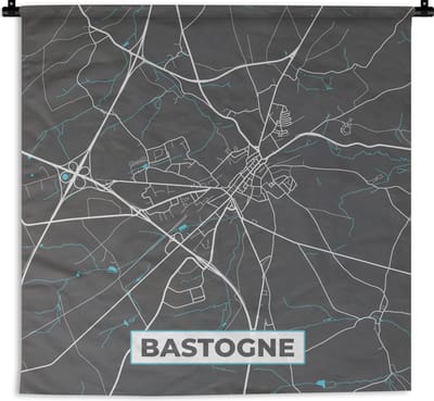 Wandkleed - Wanddoek - België – Bastogne – Stadskaart – Kaart – Blauw – Plattegrond - 180x180 cm - Wandtapijt