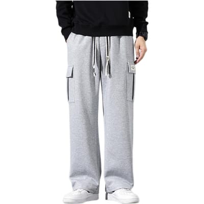 Ergonomisch Ontwerp Heren Broek Heren Trekkoord Elastische Taille Wijde Pijp Sportbroek met Meerdere Zakken voor Dagelijks Gebruik Casual M