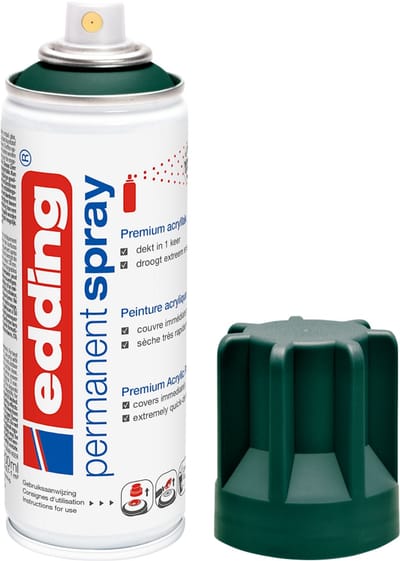 edding 5200 spuitverf in spuitbus - mosgroen mat - 1 stuk - 200 ml verf - direct dekkend – 0,7-1 m2 oppervlak - acrylverf voor het lakken en versieren van glas, metaal, hout, keramiek, kunststof, canvas - permanent spray, verfspray