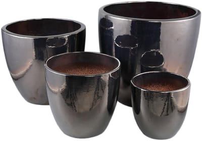 D- Mylie Silver Ceramic Pot Shiny Round SV4