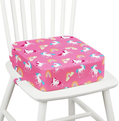 PromoHome Peuterstoelverhoger voor Eettafel – 10 cm Dik Sponskussen met Antislip Bodem en 2 Verstelbare Riemen, Eenhoorn