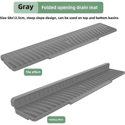 Keukenspoelbak Spatscherm, Kraanmat Spatvanger, Handgreep Druppelopvangbak, Multifunctioneel voor Keuken Afwasmatten Spons 45-58cm gray