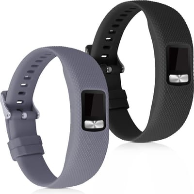 kwmobile 2x horlogebandjes geschikt voor Garmin Vivofit 4 bandje - Smartwatch bandjes van TPU - Activity tracker horloge band in grijs / zwart