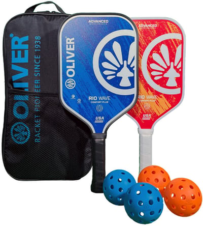 Oliver pickleballset - 2 rackets, ballen in opbergtas - zwart/blauw