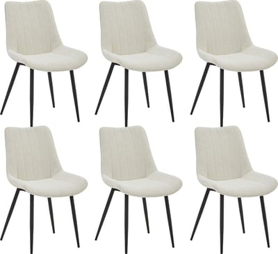 Colenis® - Verta Eetkamerstoelen - Set Van 6 - Wit - Bouclé stof - Industrieel - Stoelen