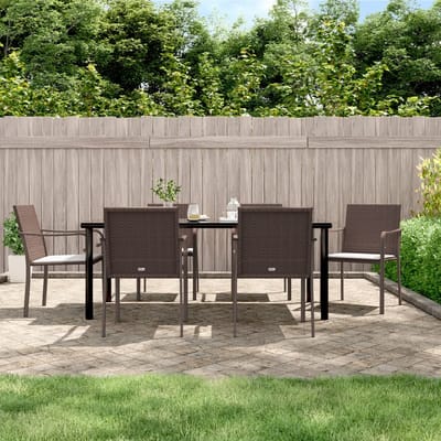 vidaXL - 7-delige - Tuinset - met - kussens - poly - rattan - en - staal