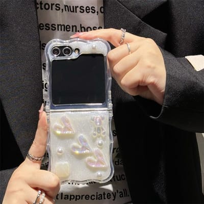 Voor Samsung Galaxy Z Flip 3 4 5 Hoesje 3D Liefdes Hart Beer Armband Golf Transparant Schokbestendig Hoesje Voor Samsung Z Flip5 ZFlip5 For Z Flip 4 beige