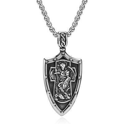 Vintage Europese en Amerikaanse Stijl Aartsengel Sint Michael Titanium Schild Ketting Trendy Kleding gray