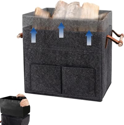 Houten mand - Vilt mand - Haardhout opslag - Uitbreidbaar volume - 50 Liter - Donkergrijs